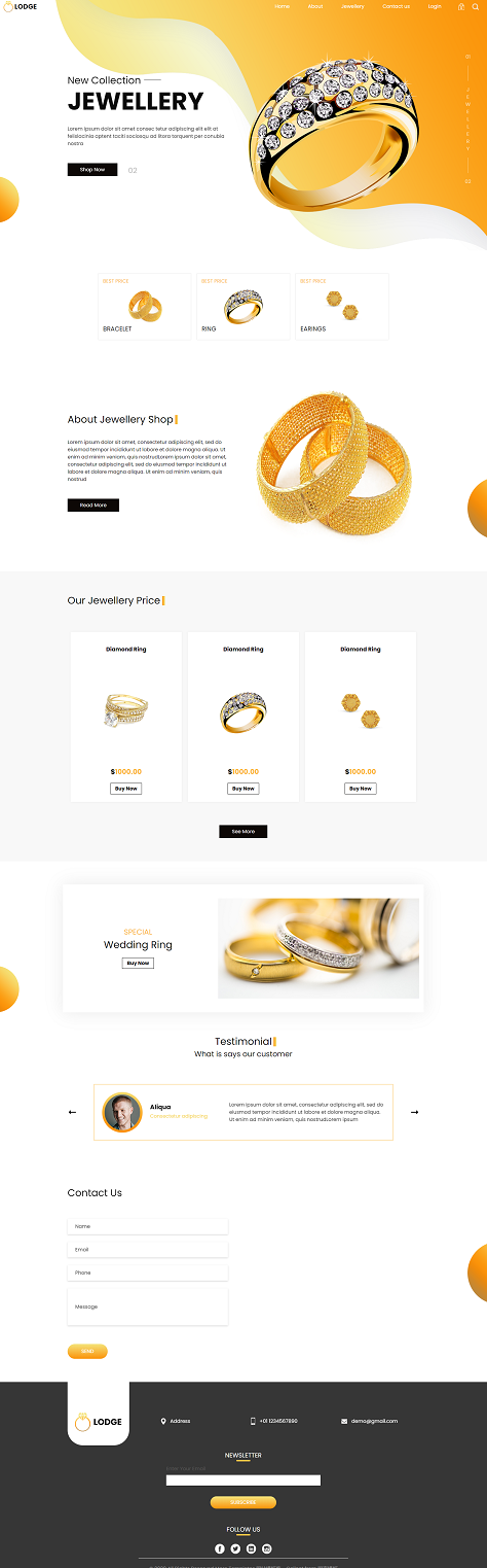 黄金钻石戒指饰品展示类网站模板