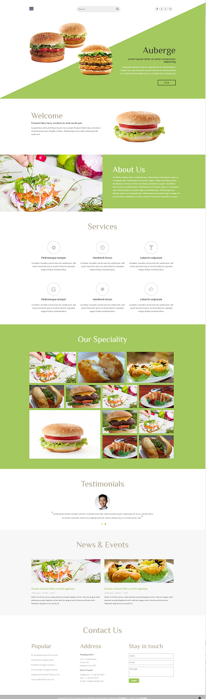 绿色炸鸡薯条快餐店类网站模板