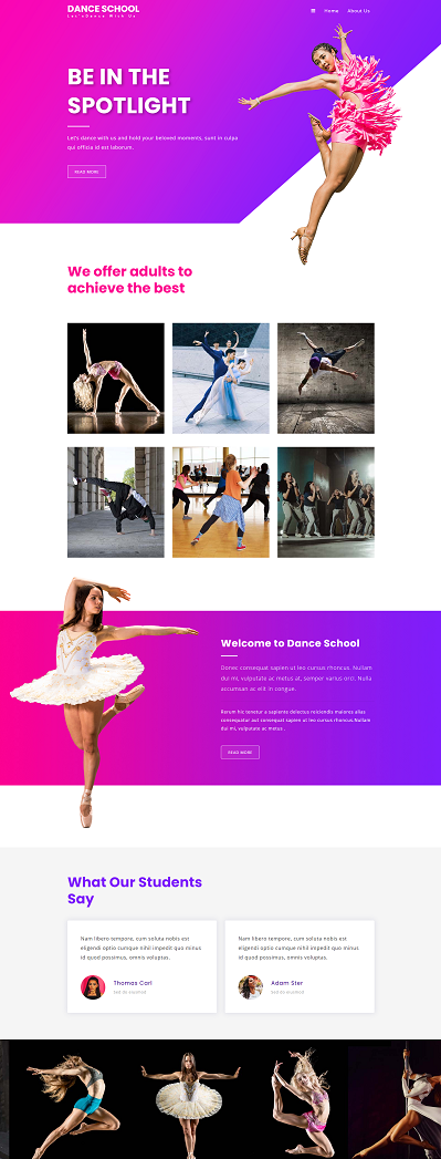 紫色渐变舞蹈芭蕾企业培训机构网站模板