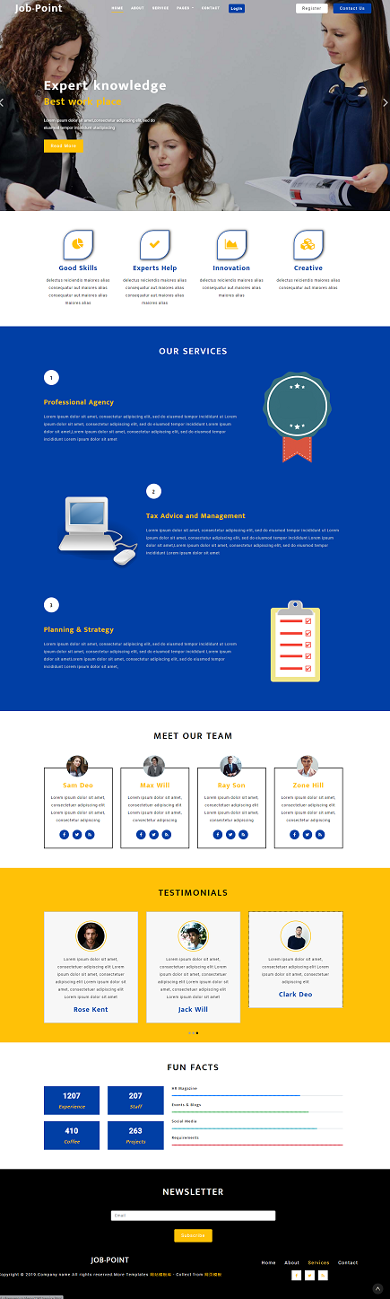 蓝色职场人力资源企业网站模板