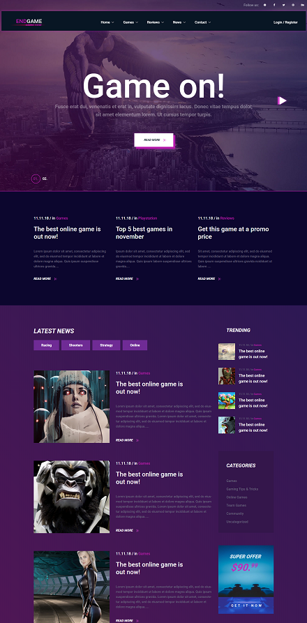 紫色酷炫游戏资讯公告类网站模板