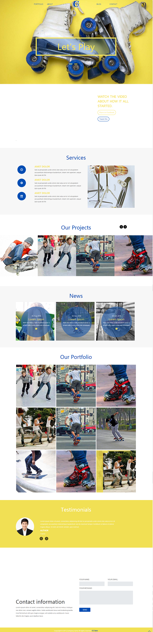 黄色背景滑板爱好者运动网站模板