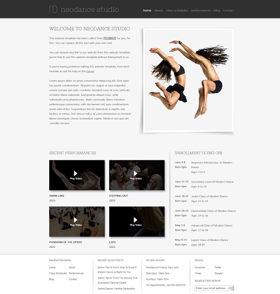 白色简洁舞蹈培训学习学校网站模板