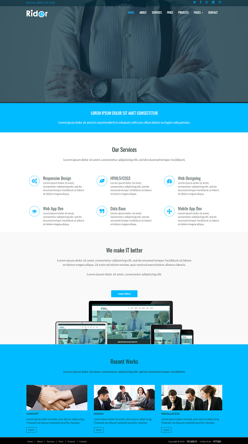 高端蓝色调优雅外观设计网站模板
